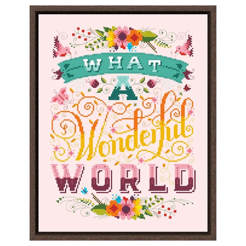 What a wonderful world cross stitch kit word design 18ct 14ct 11ct pink canvas stitching embroidery DIY wall home decor