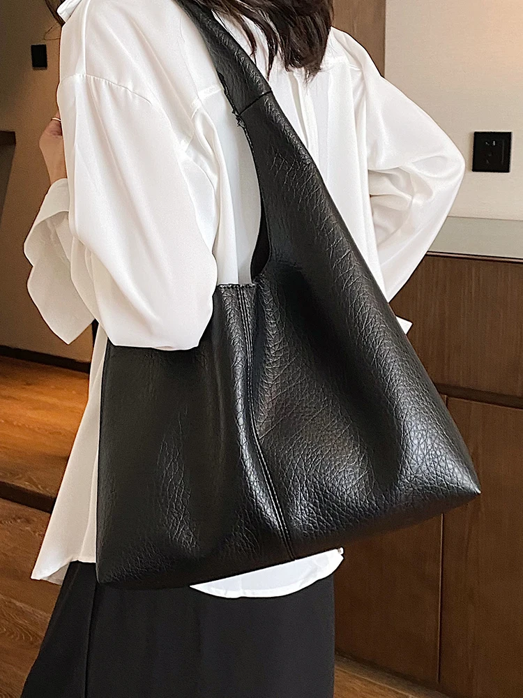 

Solid color Casual Bucket bag Large Underarm bag New Soft PU Leather Women's Designer Handbag High capacity Shoulder Bags