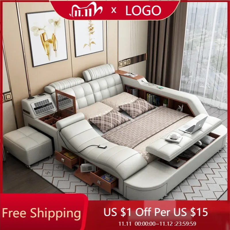 Каркас двуспальной кровати в скандинавском стиле роскошный подголовник