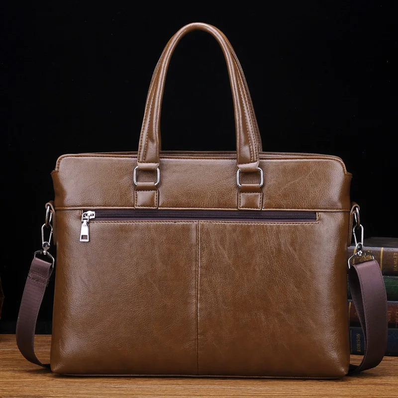 Vintage PU Leather Briefcases For Men Luxury Zipper Handbag Business Male Shoulder Messenger Bags Office Man Laptop bag