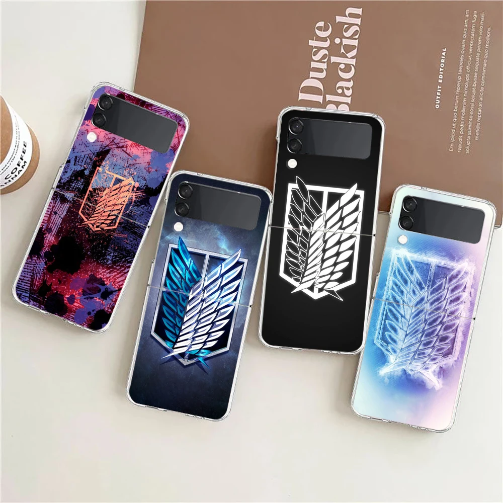 

Attack On Titan Logo For Samsung Galaxy Z flip 4 Bag Transparent Phone Cover For Galaxy Z Flip 3 Case Shockproof Hard PC Shell