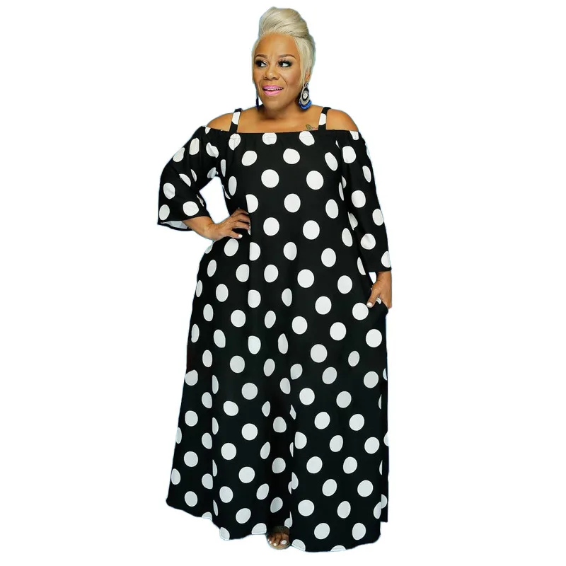 Plus Size Women's Dress Dot Camouflage Print Strap Off Shoulder Loose Casual Temperament Commuter Autumn and Winter 2022 New
