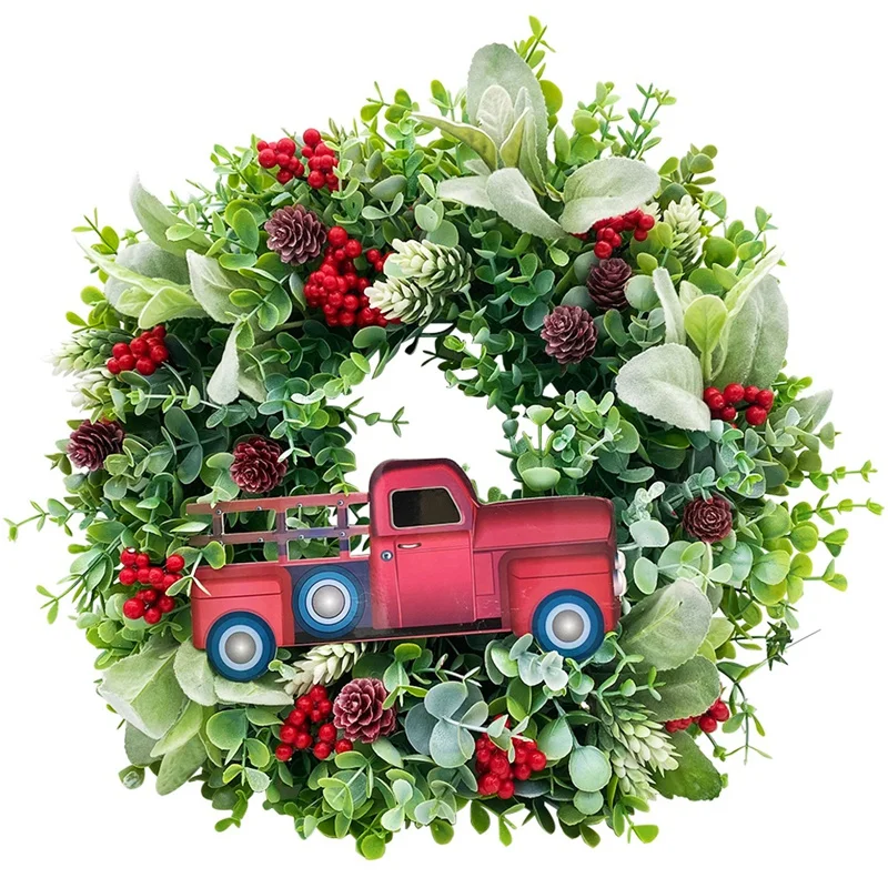 

Vintage Truck Berry Fall Wreath For Front Door Vintage Christmas Wreath Holiday Pinecone Wreath Hanging Garland