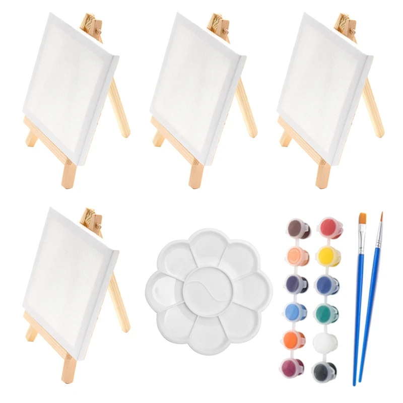 

23 Pcs Mini Art Canvas Mini Easel Kit Acrylic Paint Painting Brush Palette Set for Kids Teen Student School Art Party 40JB