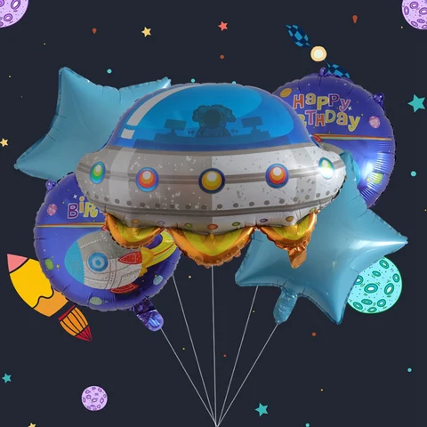 Воздушные шары в космическом пространстве, гирлянда, детский Декор для темативечерние, мальчика, дня рождения, вечеринки, фотокорабль, фольгированные воздушные шары