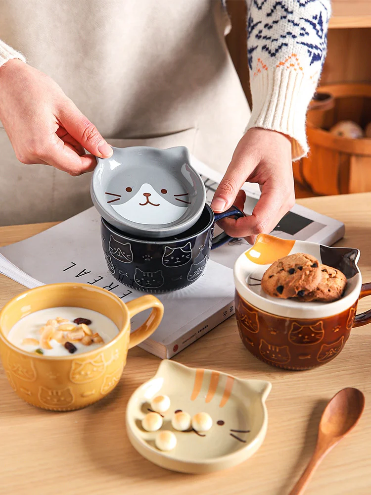 

Japanese-Style Cartoon Mug Ceramic Cup with Cover Water Cup Home Breakfast Cup Student Cute Milk Cup