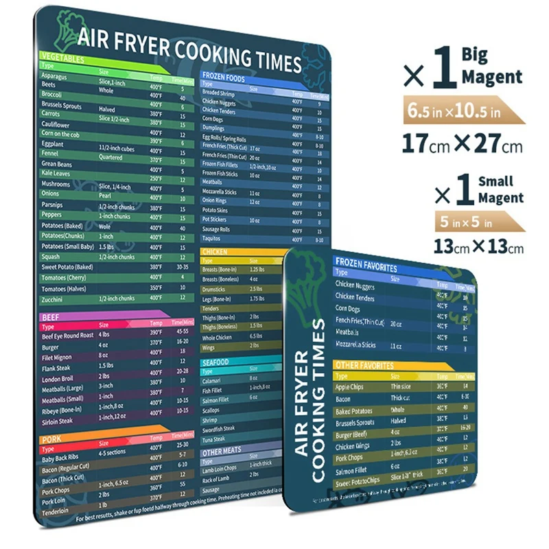 

2 Pcs Airfryer Magnetic Cooking Time Sheets Cooking Time Quick Reference Guide Sheet For Delicious Food