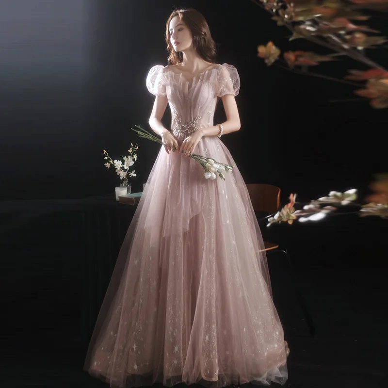 

LAMYA Long Fairy Elegant Evening Dress Dinner Party Dress Summer New Performance Sister Dress Female Champagne Banquet Style