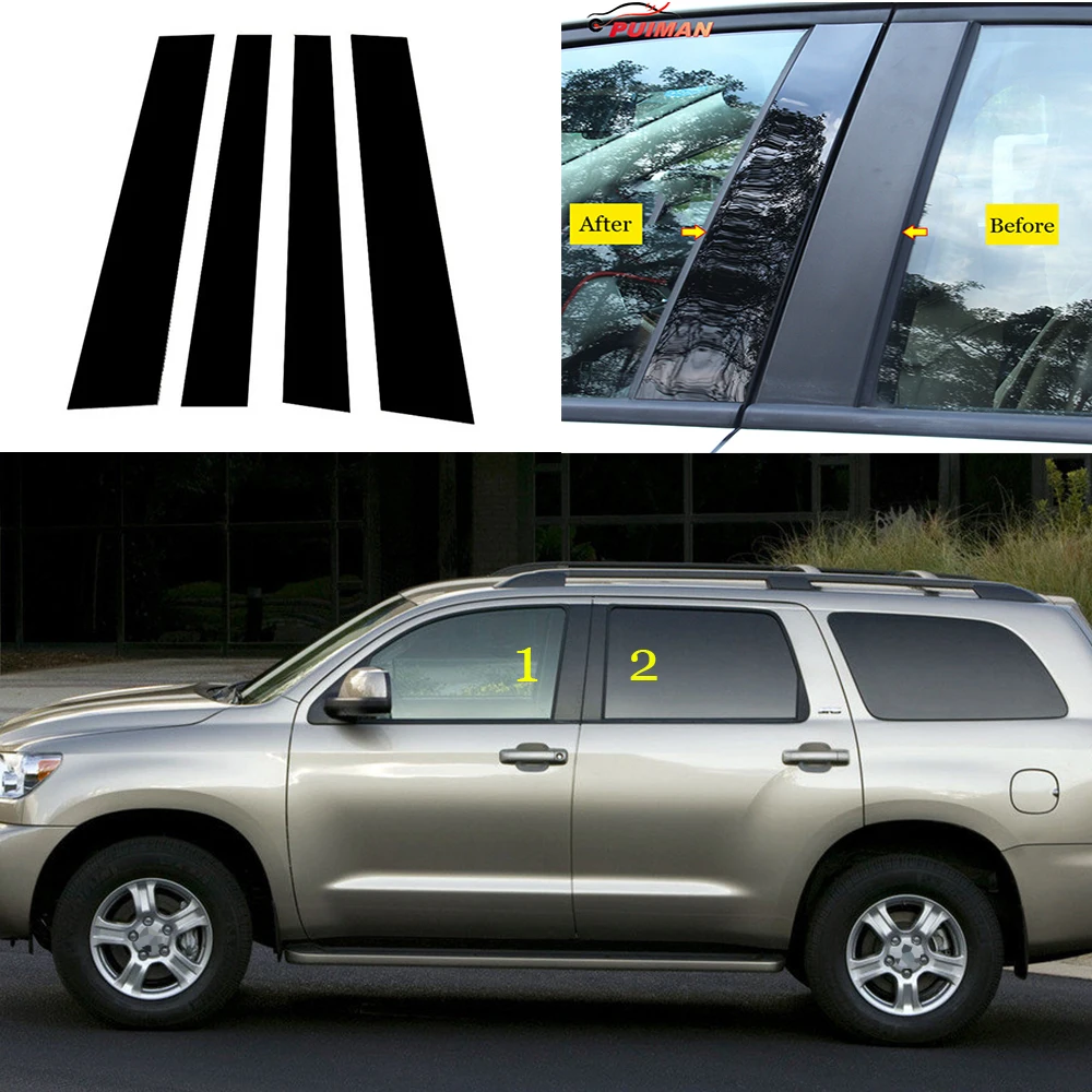 Postes de Pilar pulidos de 4 piezas, cubierta de embellecedor de ventana de coche, pegatina de columna BC, estilo de cromo, apto para Toyota Sequoia 2008 - 2020