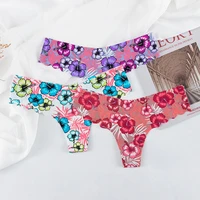 floral print sexy panties women g string comfort breathable ice silk lingerie seamless low waist t thongs intimates underwear