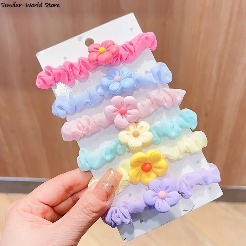 Plastic Flower Elastic Hair Band For Girl Kids Cute Kawaii Rubber Ponytail Ties Fashion Accessories
