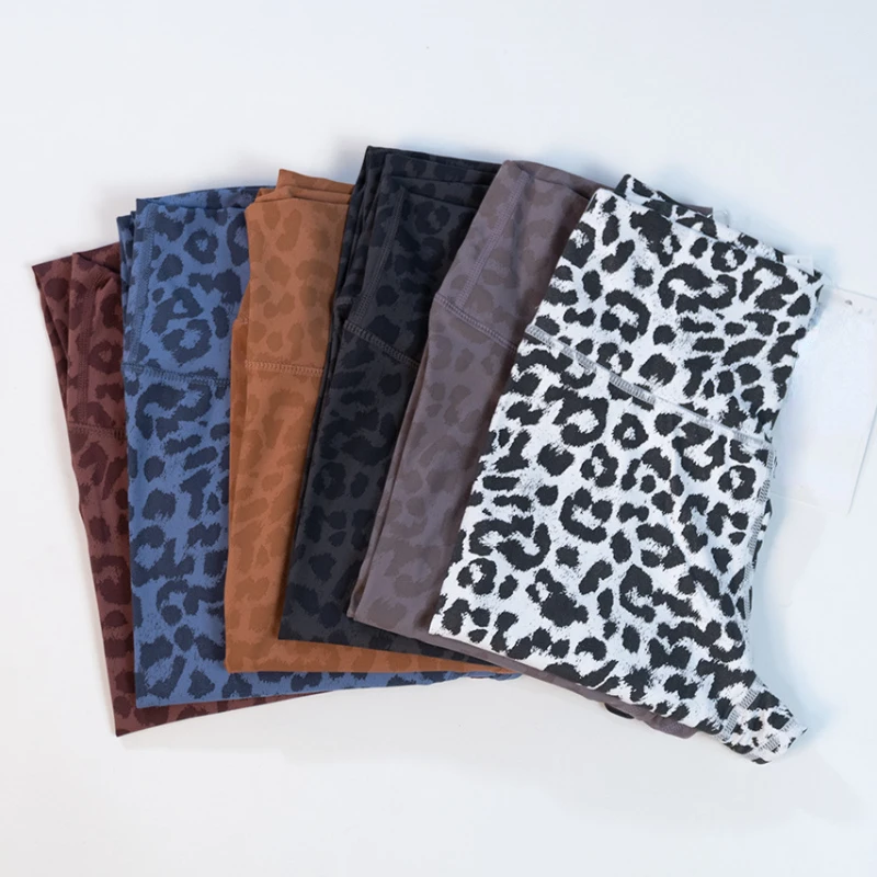 Luluwear Nude Leopard High Waist Tight Yoga Leggings Printing Nylon Gym Sports Pants Women Fitness Stretchy Scrunch Active Pants