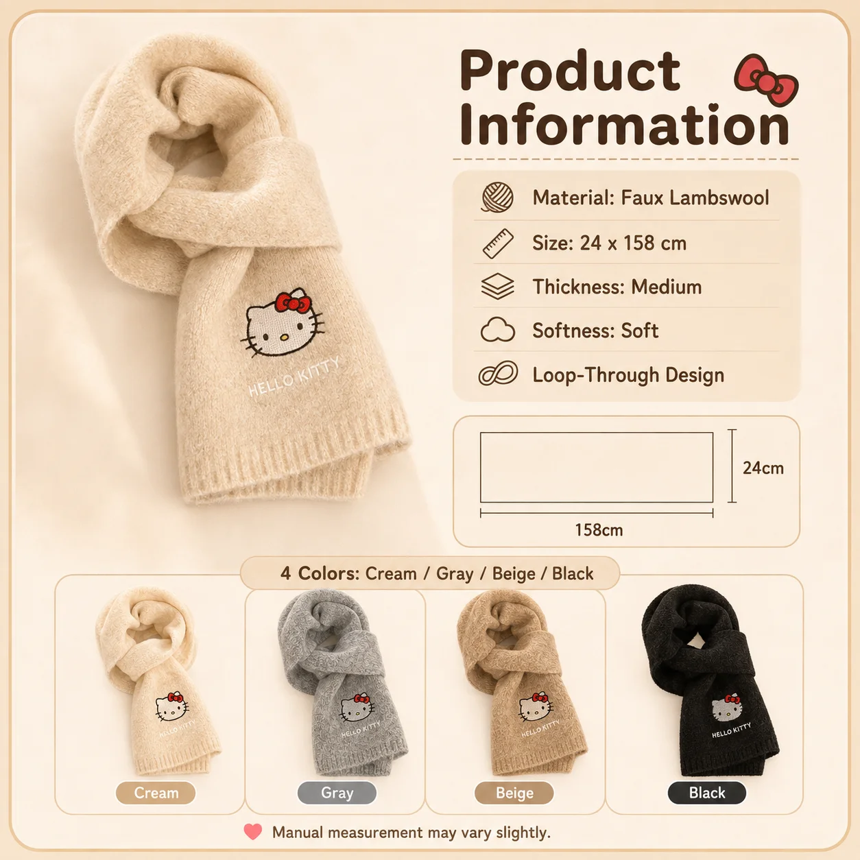 Модный популярный новый мягкий вязаный шарф Sanrio Hello для осени и зимы, теплый шейный шарф для повседневных поездок, школы, путешествий, активного отдыха, подарок для девочек. (art.: 3920dd0822d02) - 3920dd0822d02