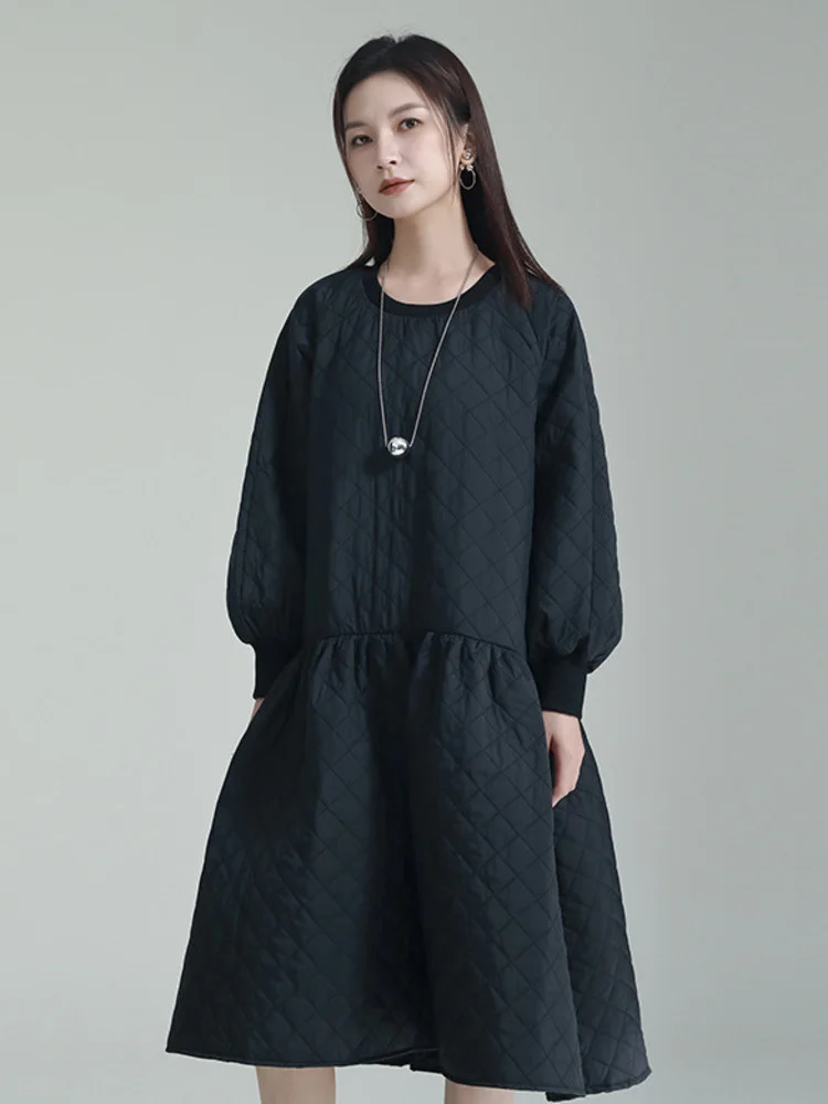 [EAM] Женское белое плиссированное платье большого размера с хлопковой подкладкой