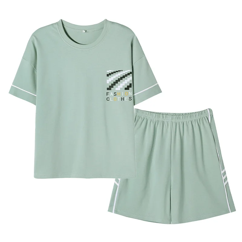 Summer Thin Section Pajamas for Women's Cute and Casual Pure Cotton Three-point Sleeve Shirts Suit Sleepwear with  Round Neck