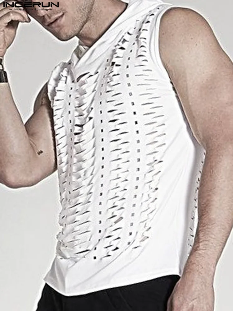 

American Style Men's Breathable Mesh Hoodies Stylish Male Simple Solid All-match Sleeveless Sweatshirts S-5XL INCERUN Tops 2022