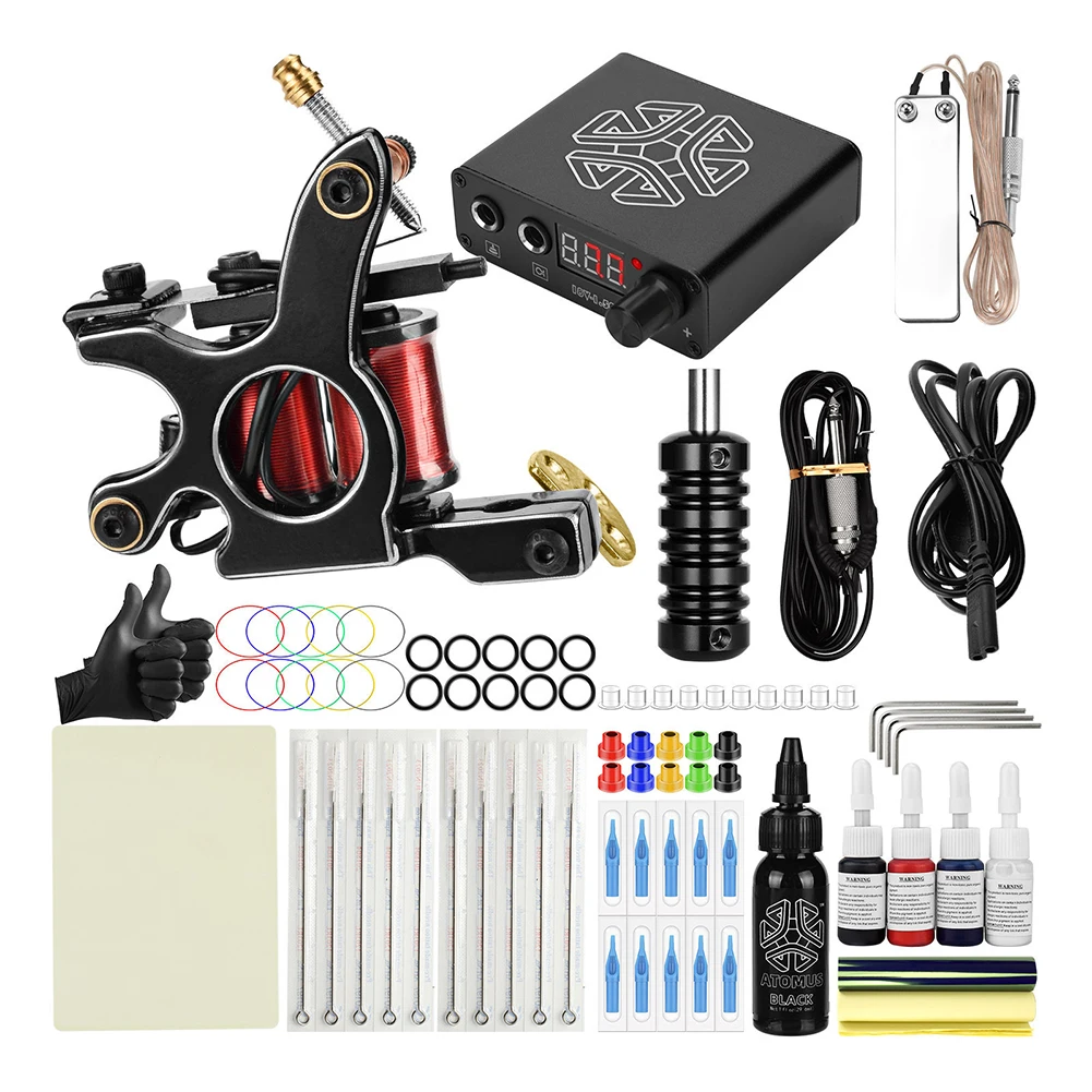 

Набор тату-ниток для начинающих, полный набор для татуировок, катушечные машинки, раскраска, секант, тренировочные тату-ручки, перманентные ...