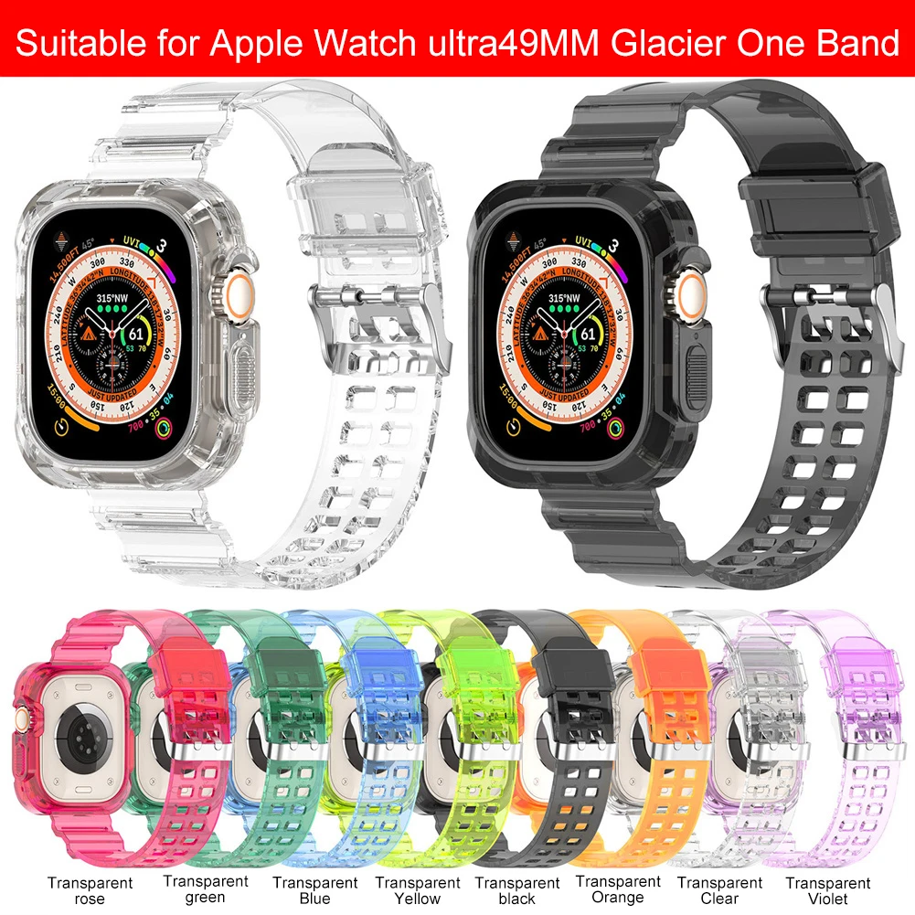 

Прозрачный ремешок RYRA из ТПУ для Apple Watch Ultra, 49 мм, браслет для Iwatch Series 7 Se 3 4 5 6 8, Встроенный ремешок из искусственной кожи, дышащий браслет