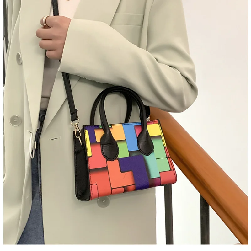 Stitching Women Summer Shoulder Crossbody Bag Chain PU Leather Ladies Messenger Bag Female Small Square Bag Clutch Bags Handbags