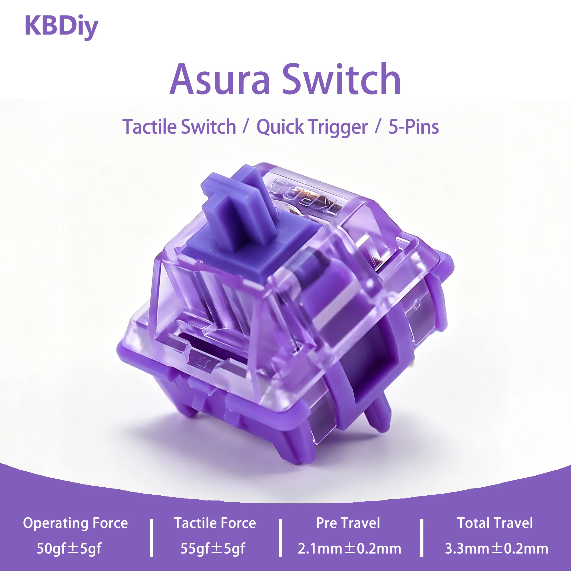Фото Механические переключатели KBDiy Asura 5-контактные, 50gf, предварительно смазанные, POM PC, тактильные, с кремовым откликом, для самостоятельной сборки DIY, для игровых механических клавиатур 60% и 75%, Aula F75 №1