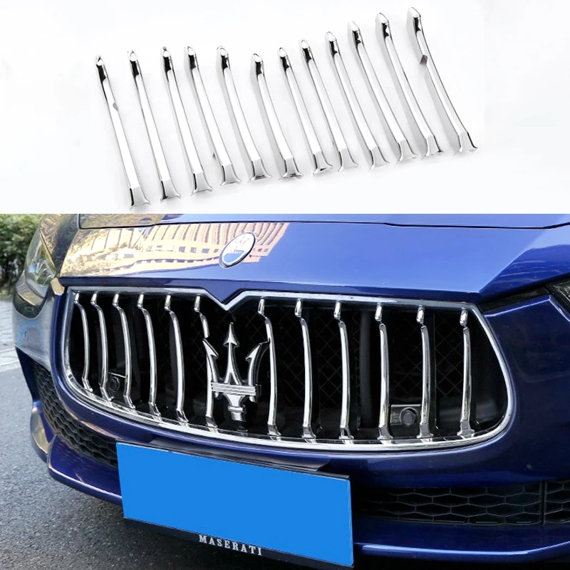 

For Maserati Ghibli ABS Chrome Medium Net Decorative Strip Center Grille Cover Trims Protector Exterior 12Pcs