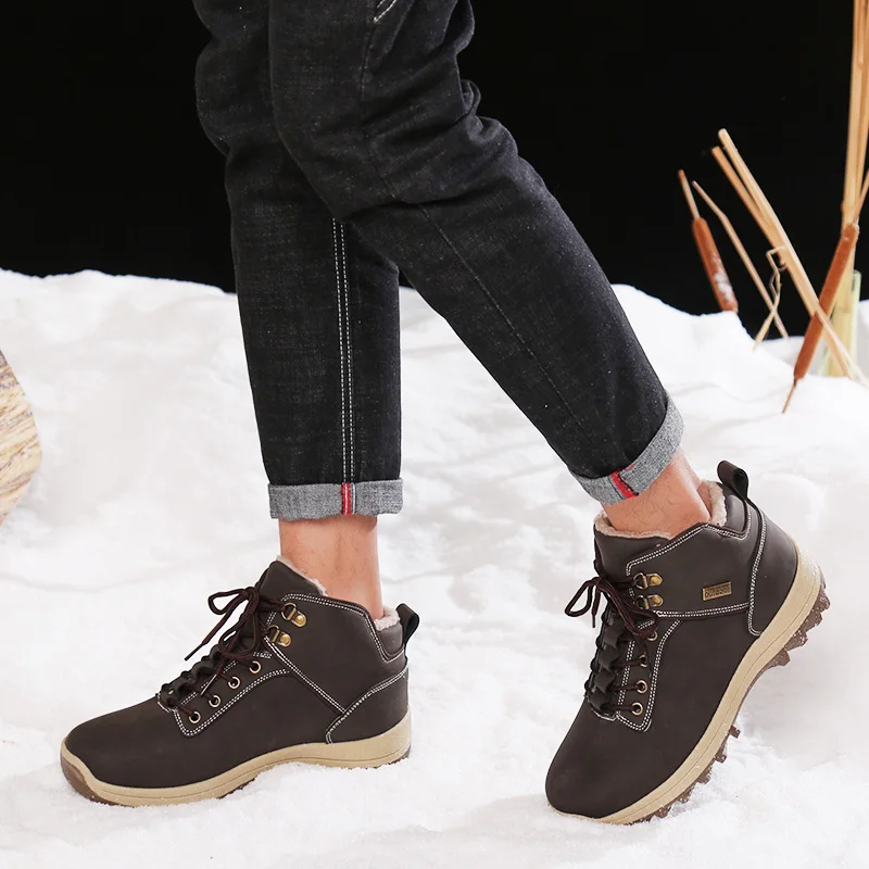 Winter Men Boots Snow Plush Warm Man Snow Boots PU Waterproof Men's Ankle Boots Soft Outdoor Men's Shoes Hot Sale