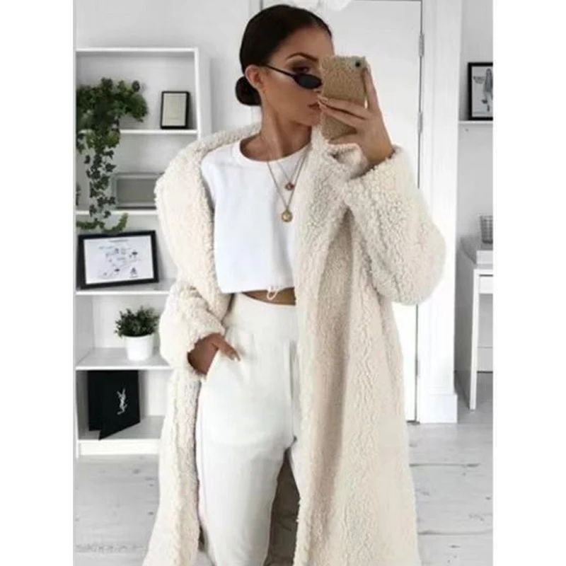 Faux Fur Teddy Coat Women Autumn 2023 Casual Loose Long Jacket Female Warm Outwear Oversize Fur mujer chaqueta Wtithout Pocket