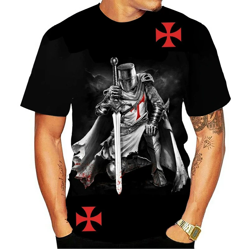 

Men's Oversize T-shirt Vintage Knight Templar Usa Flag Print 3D Print Fashion Casual T-shirt Streetwear Loose Short Sleeve Tops