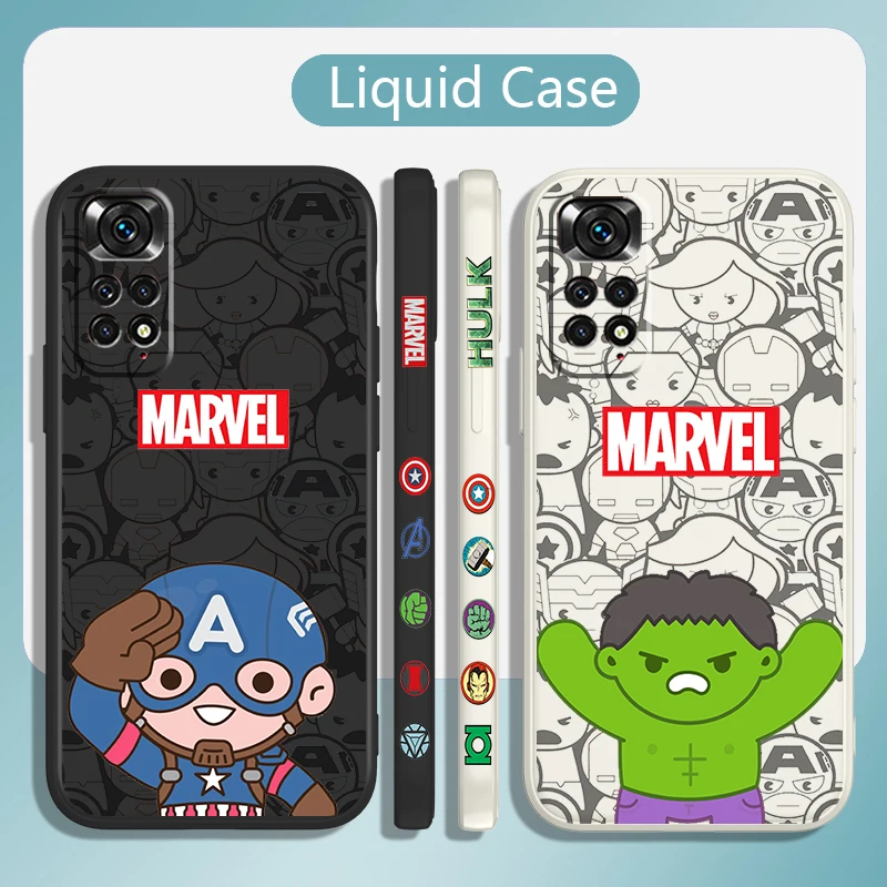 

Marvel Hero Captain America Phone Case For Xiaomi Redmi Note 11 11T 10 10S 9 9S 9T 8 8T 7 5 Pro Plus Liquid Left Rope Soft Cover