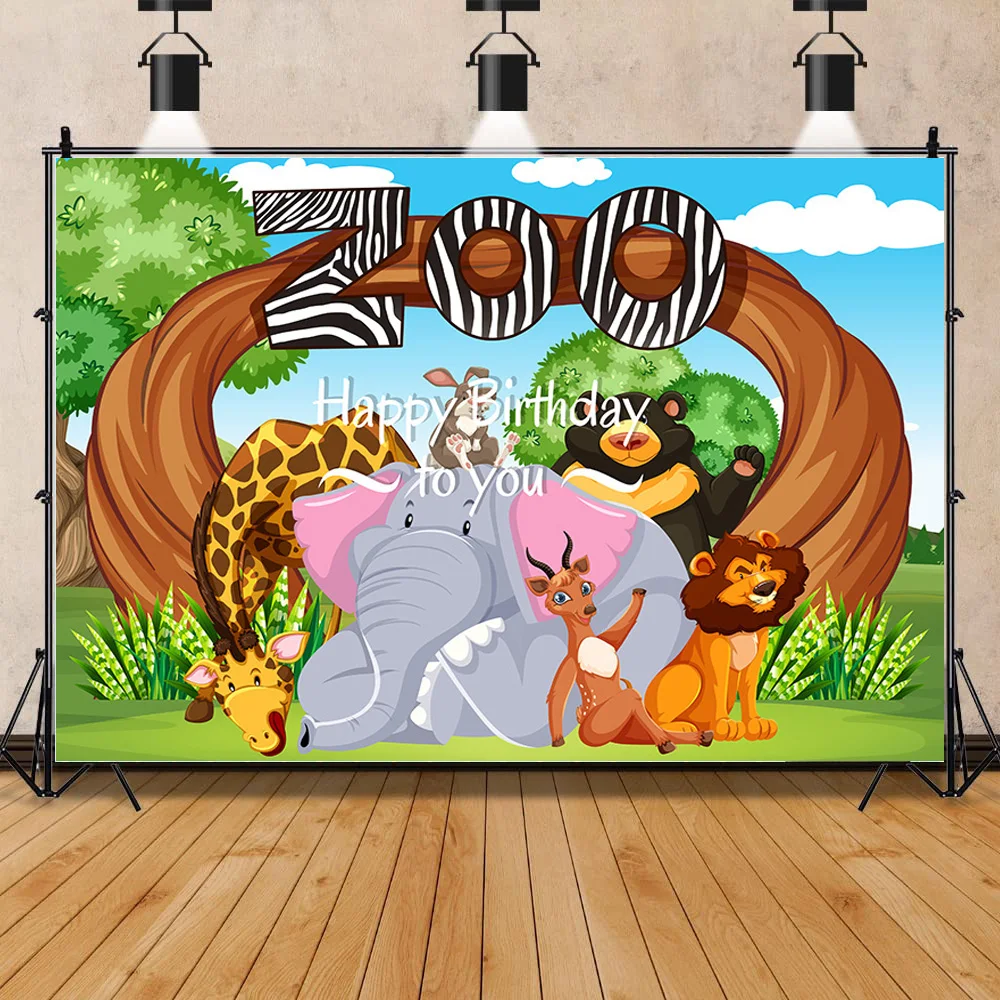 

SHUOZHIKE African Animal Elephant Giraffe Lion Children's Birthday and Newborn Photography Background Prop FZ-04