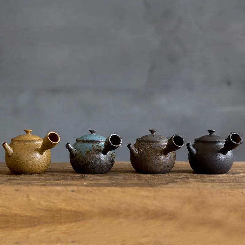

Retro Side Handle Pot Japanese Style Kiln Baked Iron Glaze Teapot Household Single Teapot Kung Fu Tea Set Teapot Tea Kettle