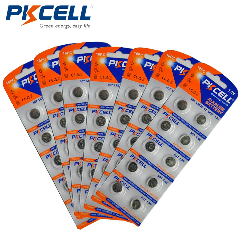 

70 шт./7 карт, часовая батарейка PKCELL 1,5 в 395 SR927SW 399 SR927W LR927 AG7