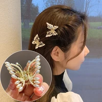 pearl butterfly grab clip headwear metal cutout hair clip women vintage crystal elegant headwear accessories gift