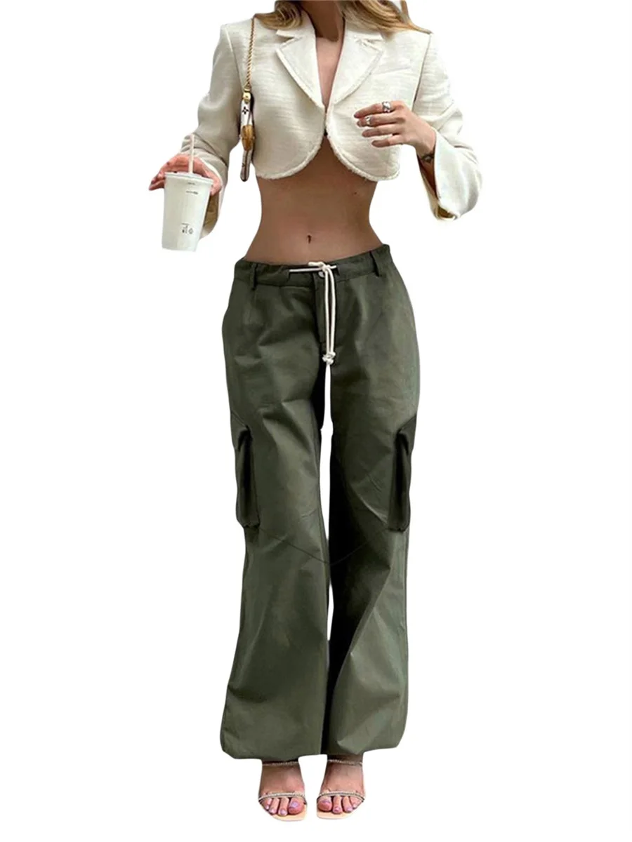 

Women Fashion Elastic Waist Sweatpants Drawstring Baggy 00s Wide Leg Straight Jogger Pants Athletic Streetwear