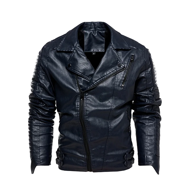 

2022 New Leather Jacket For Men Oblique Zipper Tough Guy Motorcycle Jacket Men Classic Faux Leather Coats Punk Jacket