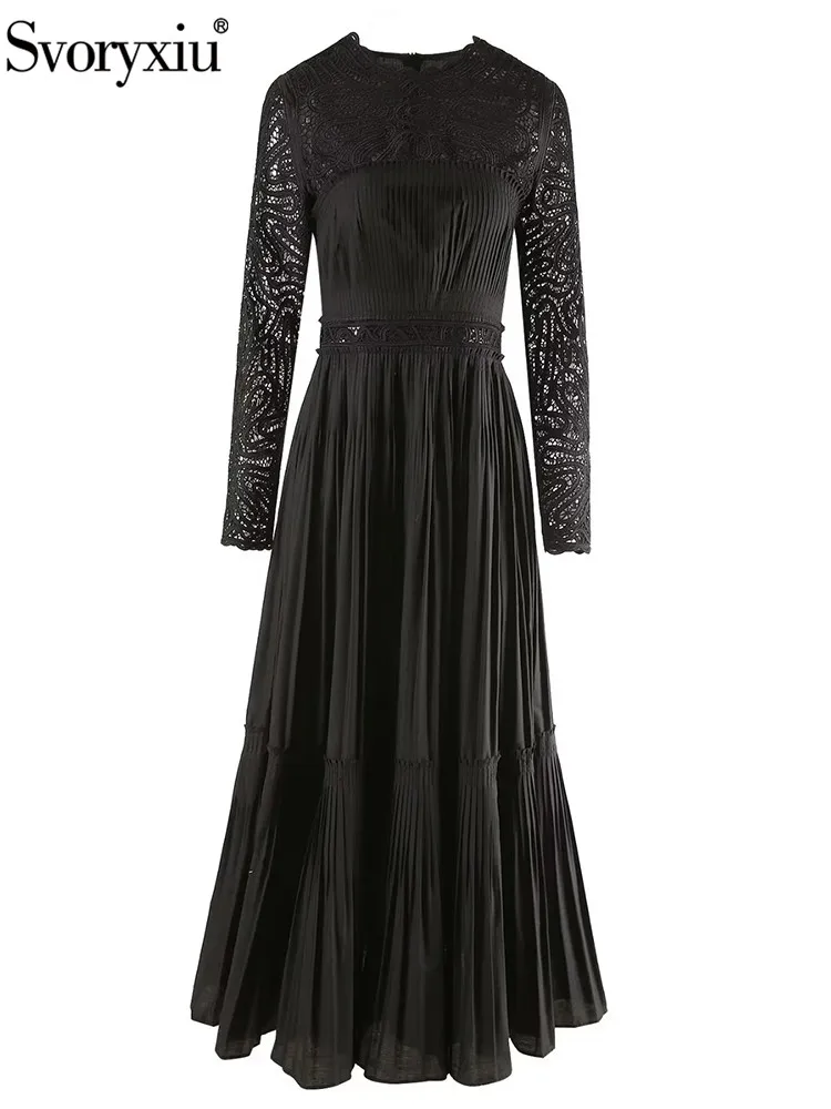 

Женское кружевное платье Svoryxiu, черное ажурное платье средней длины с длинными рукавами и высокой талией на весну и лето 2019