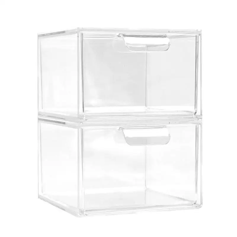 

Vanity Organizer 2 Pcs Makeup Organizer For Vanity Clear Stackable Storage Drawer Multifunctional With Pull-Out Handles For