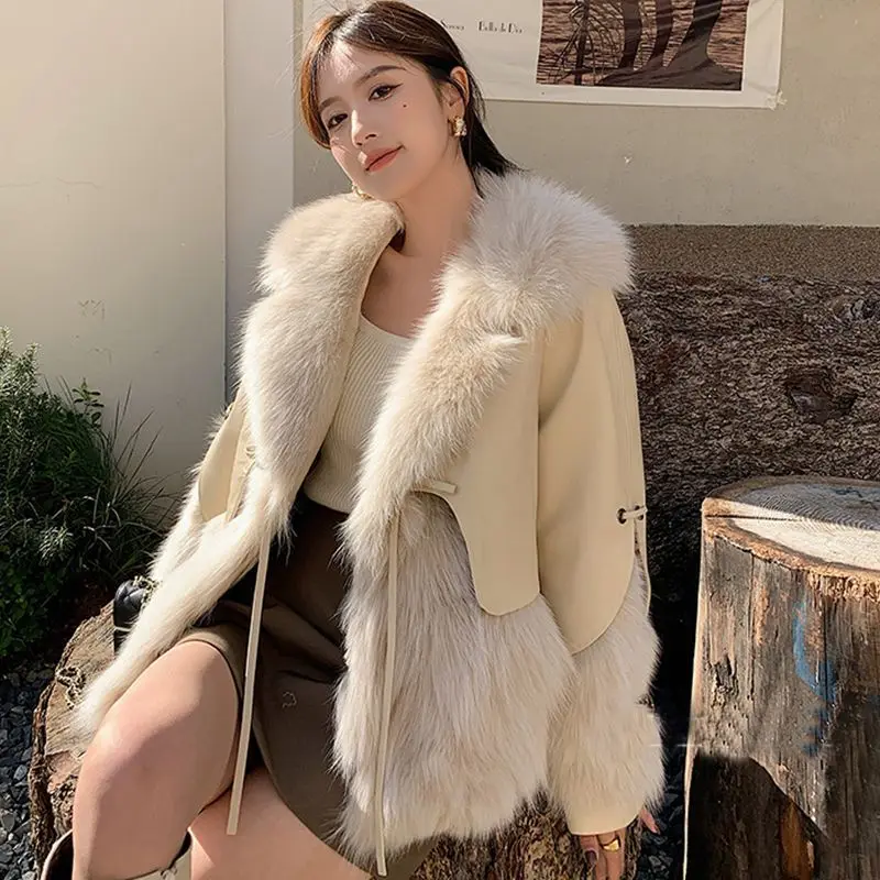 New Fashion Trend Solid Color Imitation Fox Fur Coat Women Plush Thickened 2023 Winter Fox Fur Coat Women's Clothing Coat