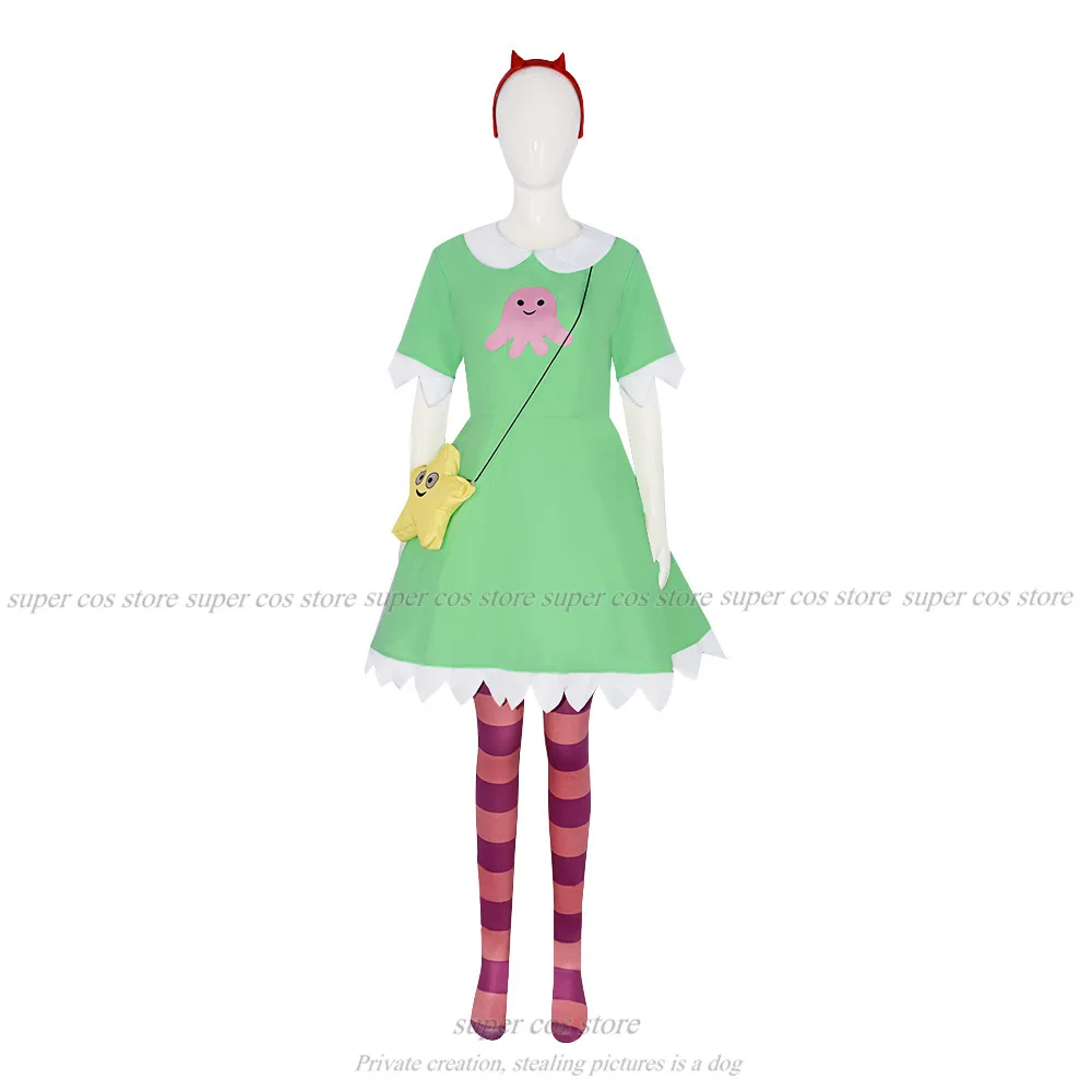 Аниме Звезда Бабочка Косплей Зеленое Платье Парик Красный Головной Убор Носки