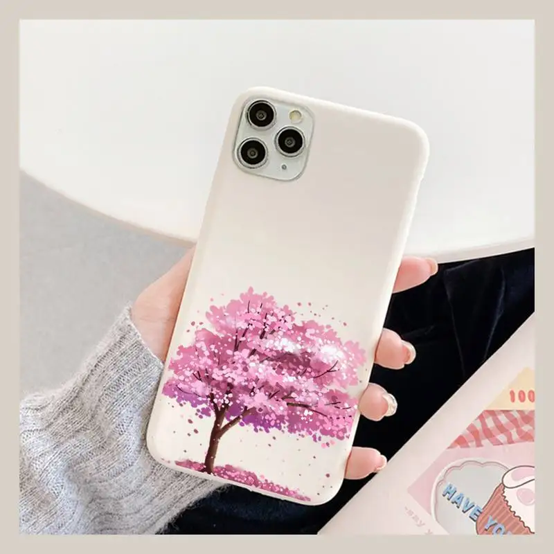

Cherry Blossom Phone Case for iPhone 11 12 13 Mini Pro Xs Max 8 7 6 6S Plus X XR Solid Candy Color Case