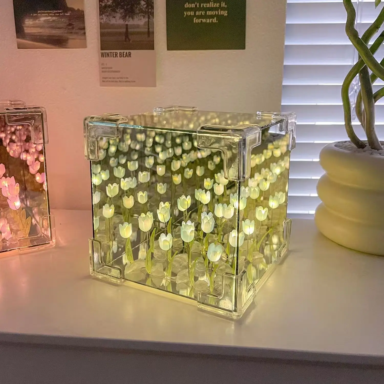 DIY тюльпан зеркальный куб лампа светодиодный ночник настольная 3D морское зеркало