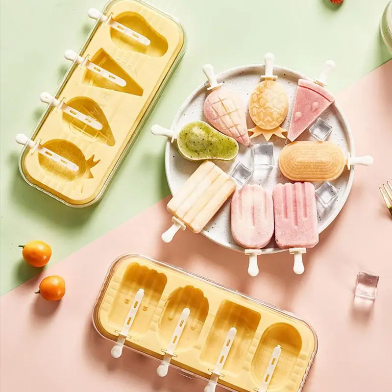 

Ice Cream Mold | 4-Cavity Homemade Popsicle Molds | Reusable Popsicle Molds Easy Release DIY Ice Cream Maker for Kitchen Home Ap