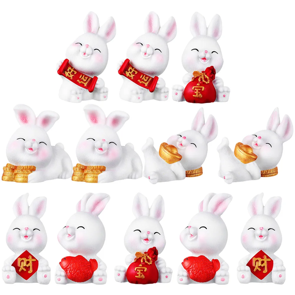 

Rabbit Bunny Figurines Statues Miniature Mini Chinese Statue Resin Year Zodiac Decor Ornaments Figures Desktop Animals