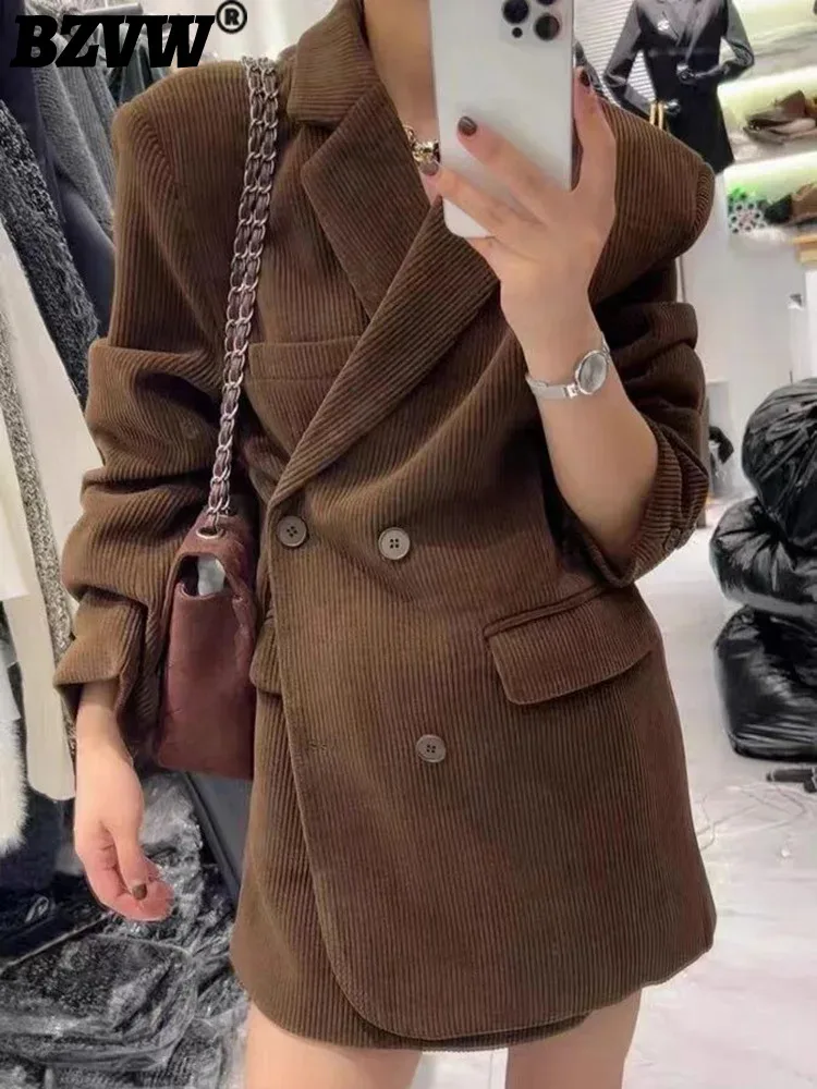 

Вельветовый дизайнерский Блейзер BZVW с диагональной пряжкой, куртка для женщин 2023, Осень-зима, винтажные повседневные свободные блейзеры для женщин 25X3638