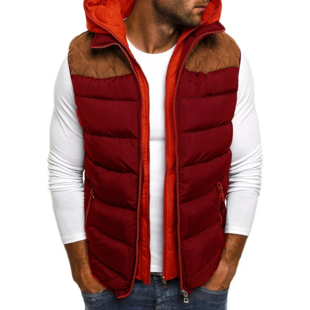 Autumn and Winter Men's Vest Fashion Color Matching Hooded Cotton Vest