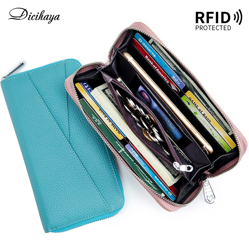 

DICIHAYA Genuine Leather Long Wallet Women's Large Capacity RFID Leather Coin Purse Card Bag Fashion Handbag Mobile Phone Bag