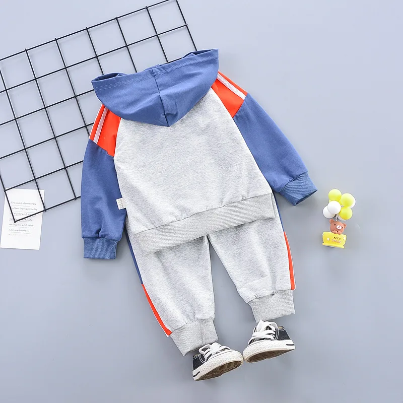 Children's clothing suits fashion color-blocking hooded sports top coat + pants 2-6 Age boys girls clothes spring autumn garment