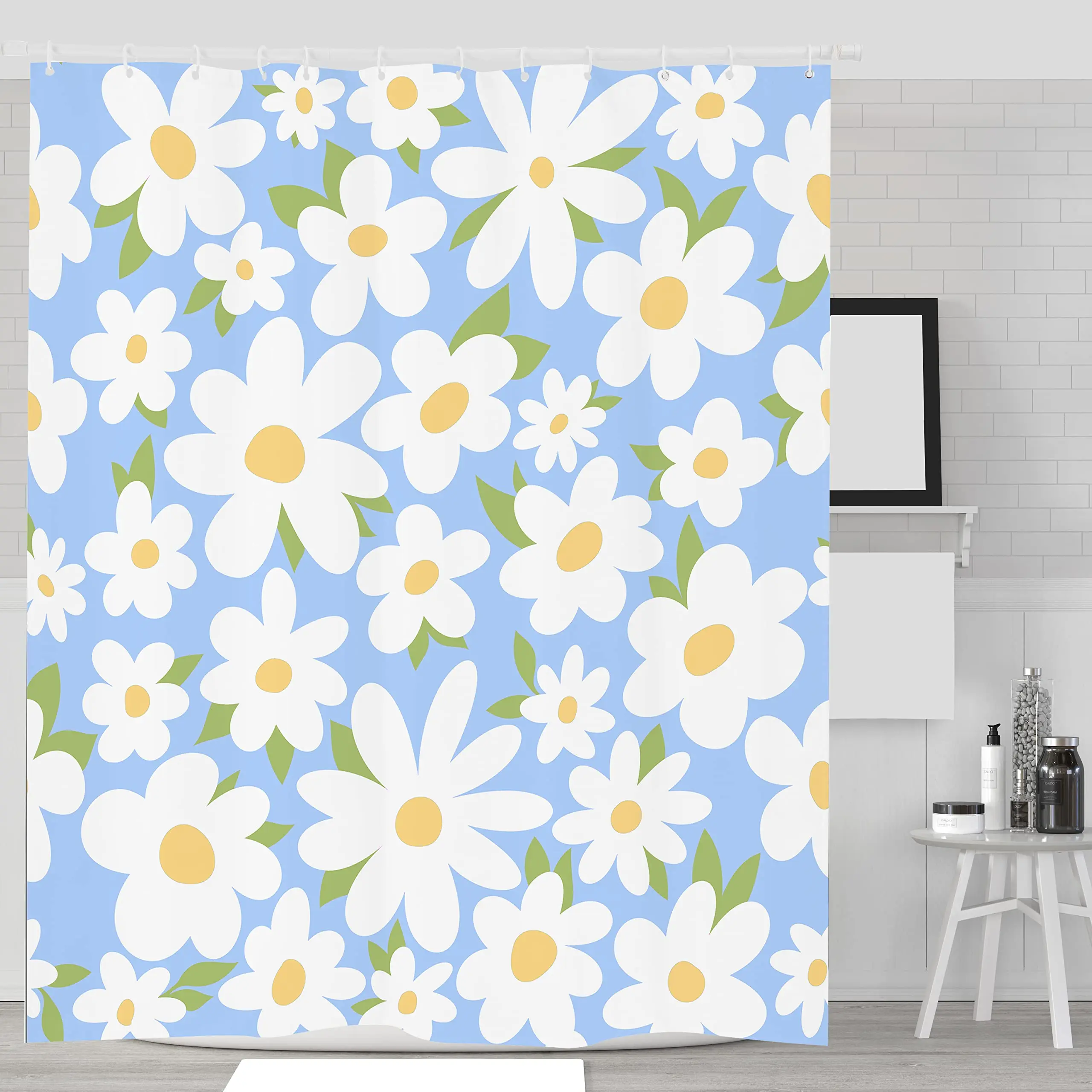 

Floarl Daisy Shower Curtain for Bathroom-Waterproof Stall Size Plant Aesthetic Shower Curtain Set for Summer Bathroom with Hooks