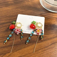 bohemia coloured glaze color beads earrings fashion retro long tassels geometric heart shaped flowers stud earrings