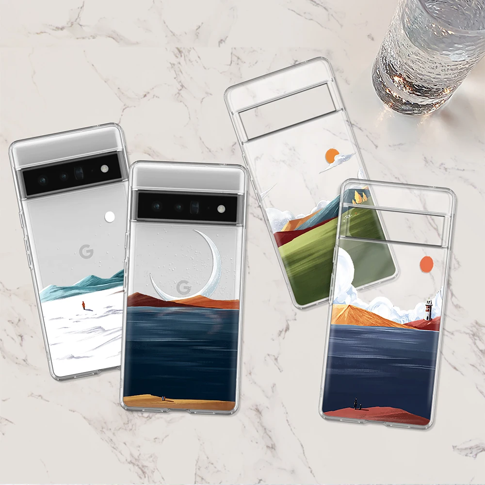 

Sunrise Illustration Phone Case for Google Pixel 7a 7Pro 7 6a 6 6Pro 5 5a 5G 4XL 4 2 3XL 2XL 3 AXL 4a Transparent Soft TPU Cover